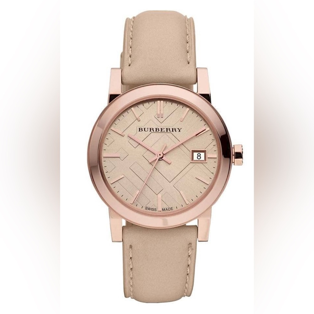 Burberry The City Beige Tan Dial Tan Leather Strap Watch For Women